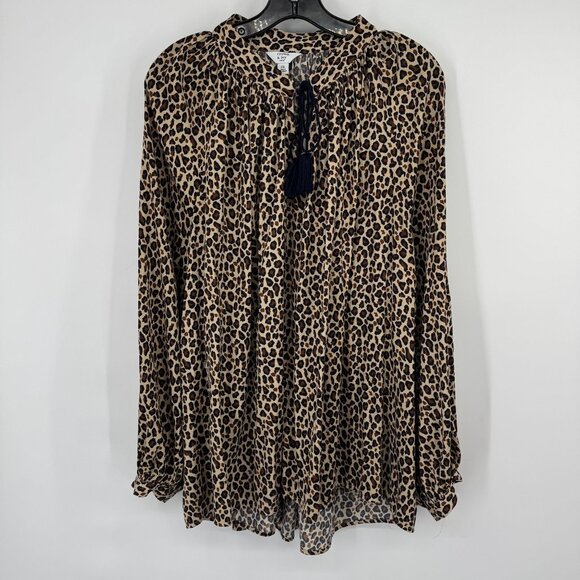Crown & Ivy Womens Leopard Print Long Sleeve Blouse Tassel Detail size 2x plus - Picture 3 of 11